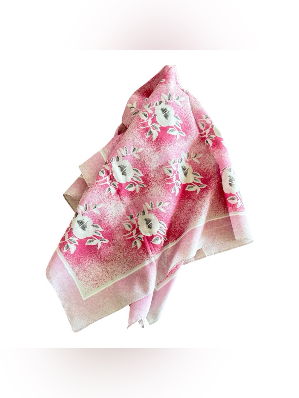 Vintage Pink Floral Italian Square Scarf- Head or Neck Scarf, Made in Italy